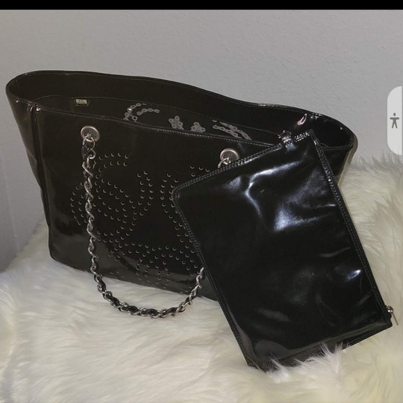 Designer CHANEL Patent Perforated Leather Triple CC Tote Bg with Pouch! - Picture 9 of 14